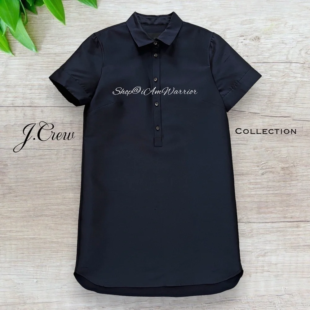 J.Crew Collection NWT Navy Silk Shantung Structured Luxe Minimalist Shirt Dress